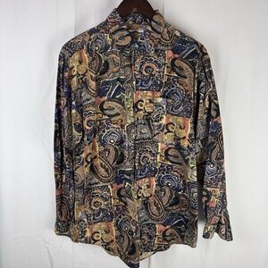 VTG Code Zero Mens Medium Abstract Floral‎ Paisley Long Sleeve Button Shirt AOP